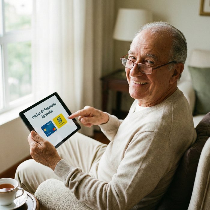 Idoso consultando opções de pagamento